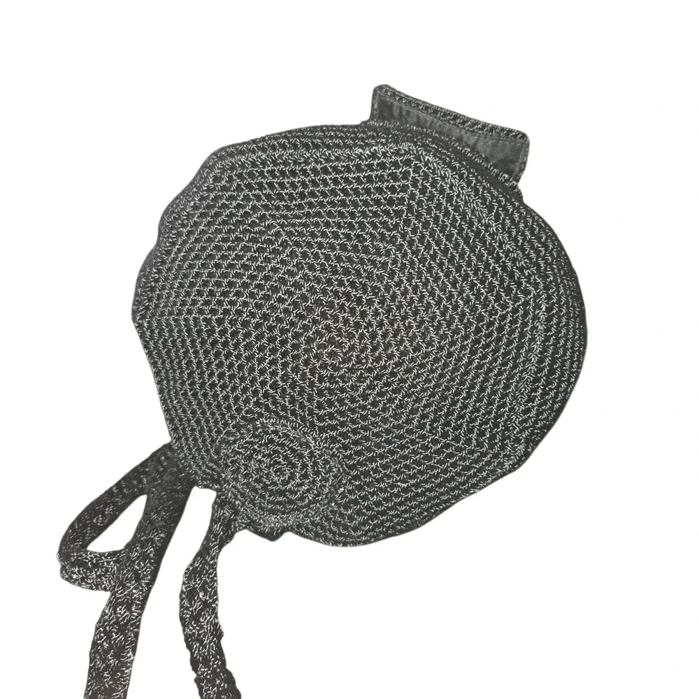 The Sak Black Crochet Front Pocket Drawstring‎ Bucket Bag Backpack 12